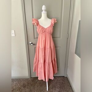 Abercrombie & Fitch Coral Pink Tiered Midi Dress
